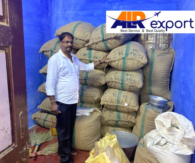 Sealed spice sacks with export tags for UAE trade