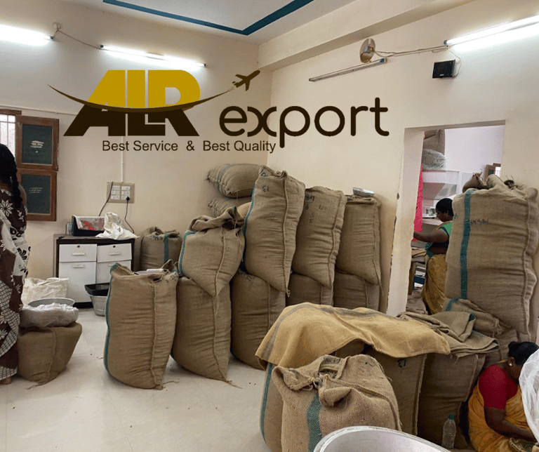 Jute-packed whole spices stacked for UAE container loading