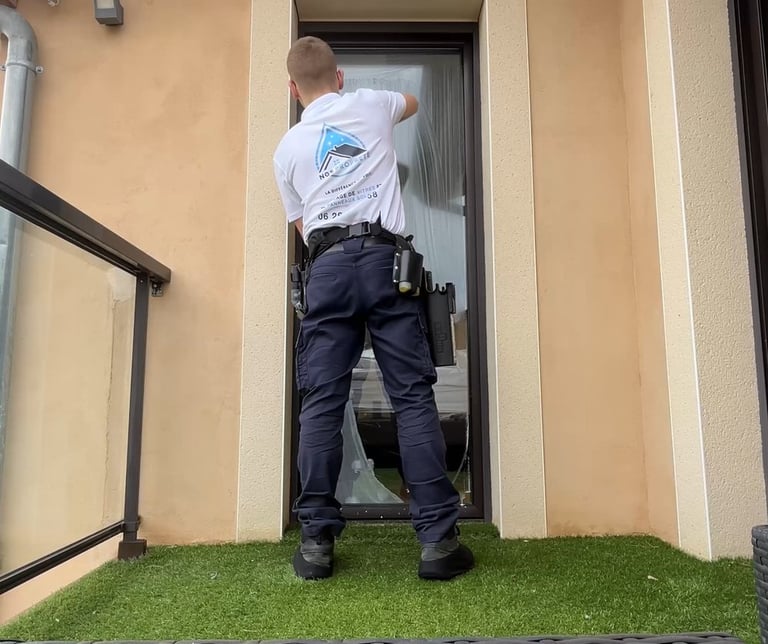 Une personne qui nettoie une vitre 