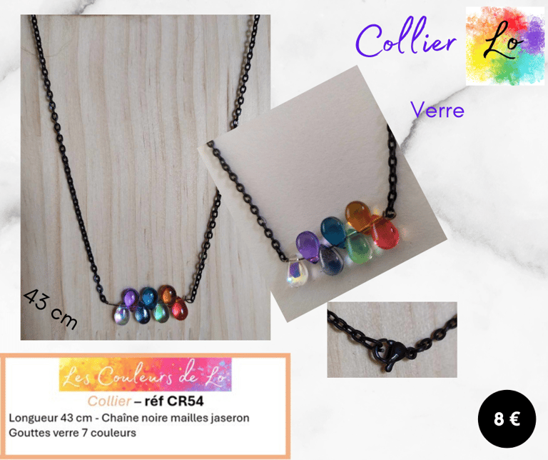 Collier noir verre 7 couleurs chakra Les Couleurs de Lo