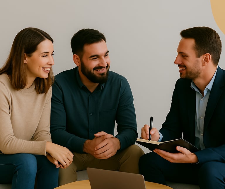 Casal recebendo consultoria de especialista da Élan Digital sobre soluções web