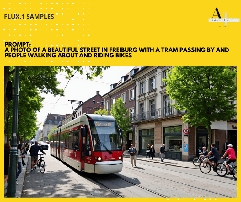 Flux image sample about a tram in a busy sunny day