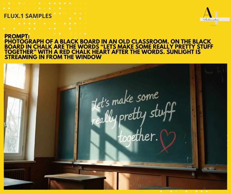 Sample image from Flux about chalk written words in a blackboard in a classroom with sunlight shines
