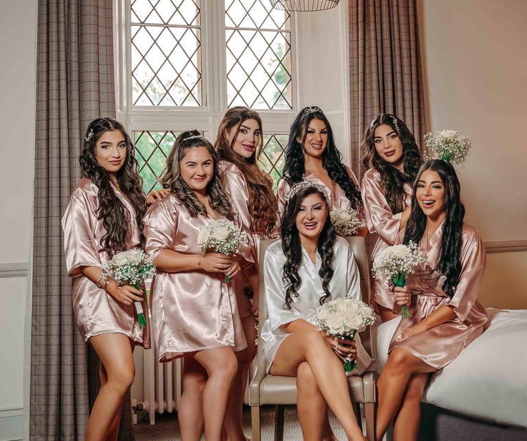 Bridesmaids in silk robes preparing for wedding – Oxford wedding photography by Fred Art Studio