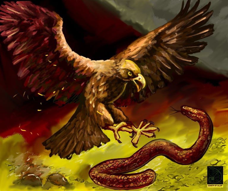 fight between eagle and snake painting art made with photoshop