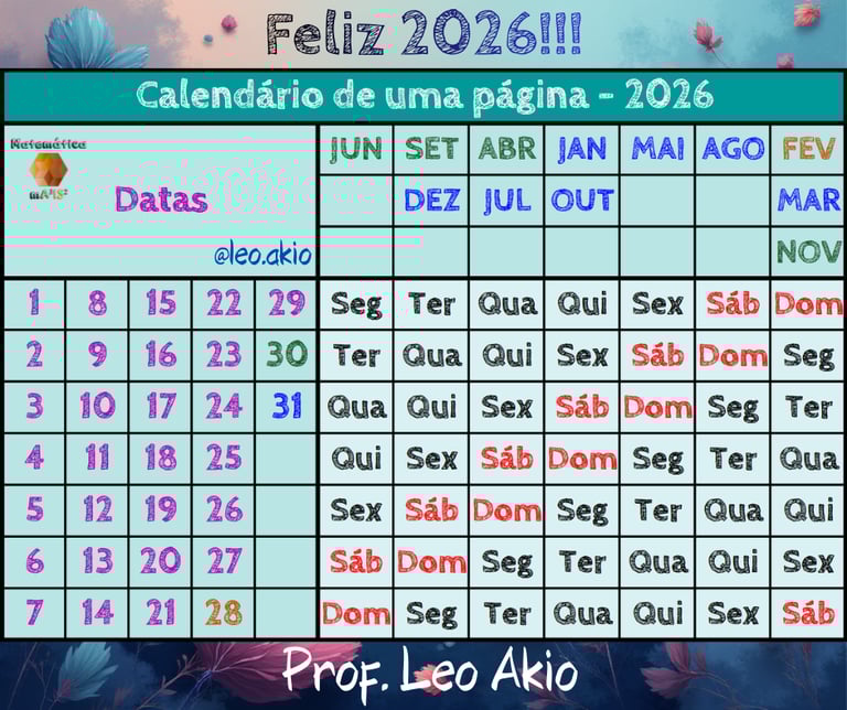 calendário de uma página