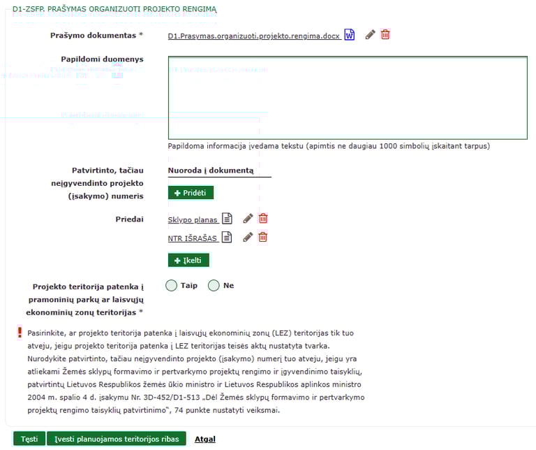 Pridedami dokumentai: Sklypo planas, NTR išrašas