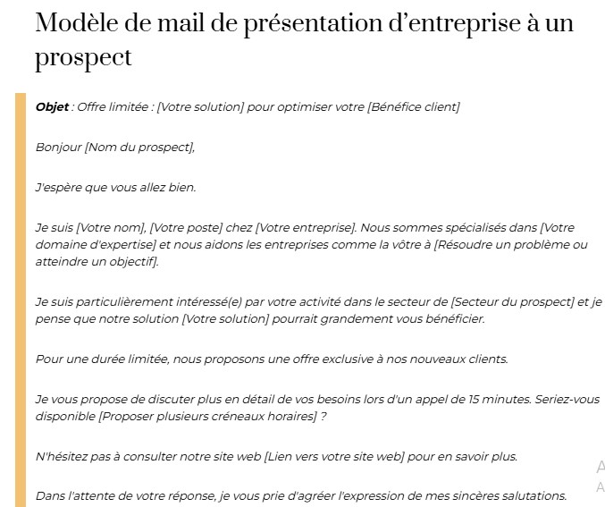 modele mail presentation entreprise