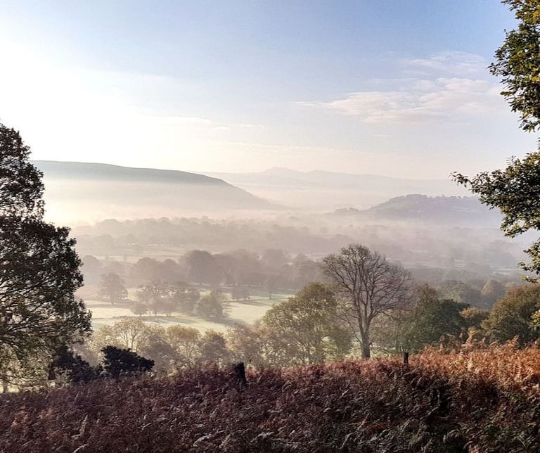 view of the cambrian mountains in the mist
