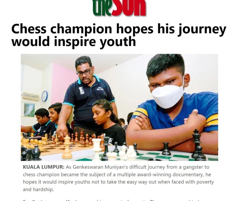 IA Genkeswaran - Founder of Chessmaster Journey, featured in The Sun Daily newspaper. Malaysia Chess