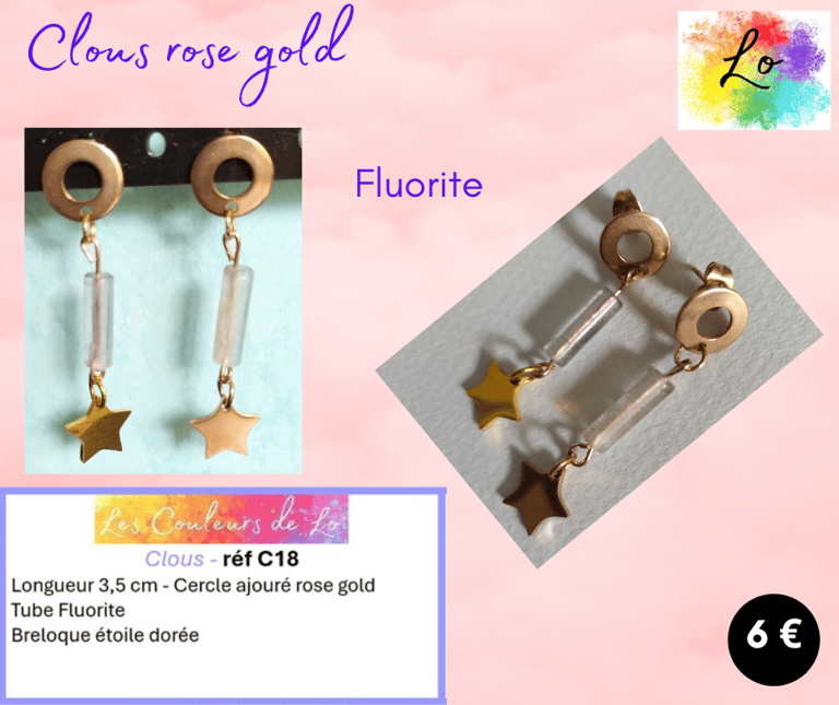 Boucles clous rose gold Fluorite étoile métal Les Couleurs de Lo