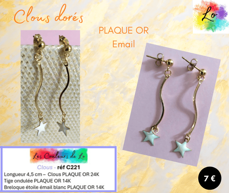 Clous d'oreille Plaqué or tige rigide Plaqué or étoile émail blanc Les Couleurs de Lo