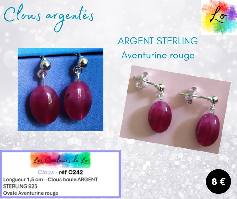 Boucles clous Argent 925 Aventurine rouge Les Couleurs de Lo