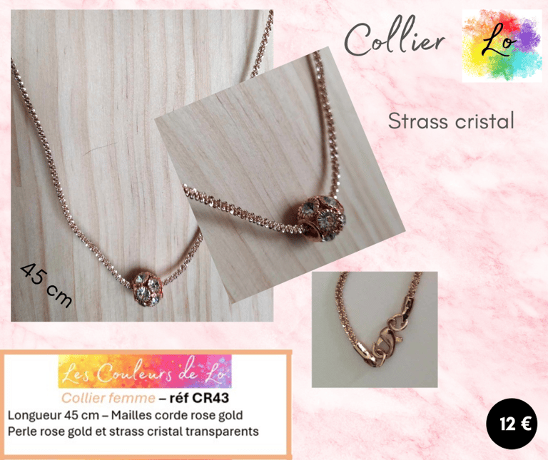 Collier rose gold strass cristal transparent Les Couleurs de Lo