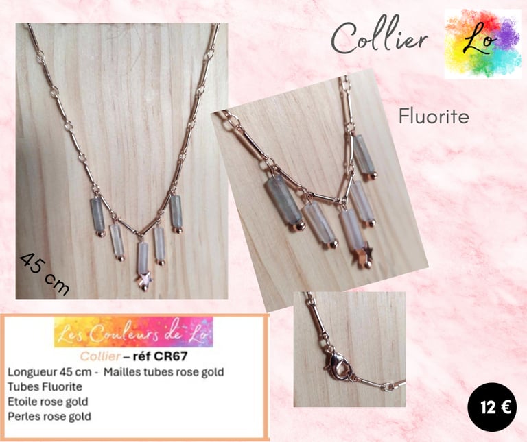 Collier rose gold Fluorite perles acier Les Couleurs de Lo