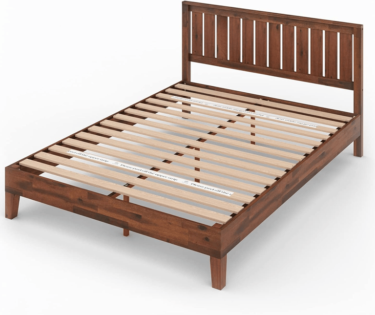 ZINUS Vivek Deluxe Wood Platform Bed Frame with Headboard in antique espresso finish, queen size