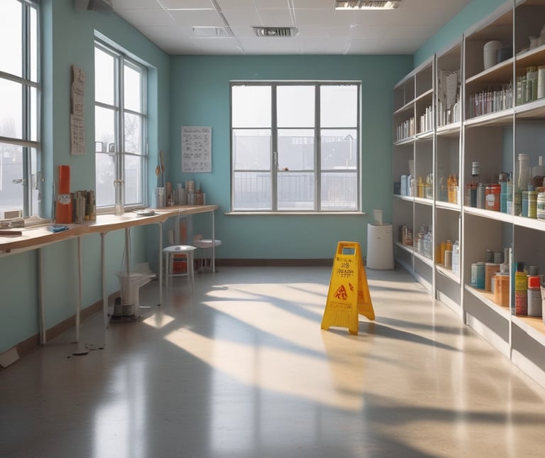 A bright and organized cleaning kit displayed on a wooden table.