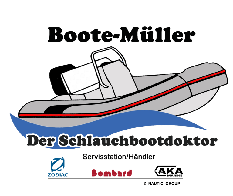 The logo of Boote-Müller, a boat in the water