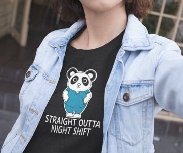 night shift nurse panda t-shirt