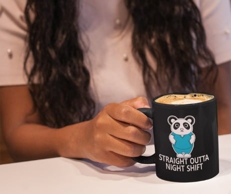 women holding night shift nurse panda mug