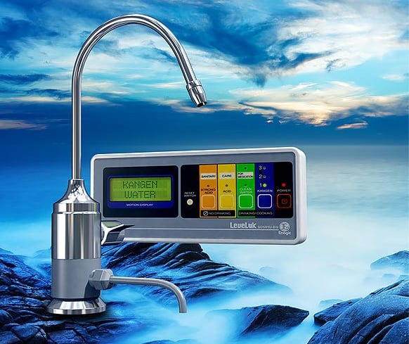 Enagic Leveluk SD501 Under sink Kangen Water ionizer featuring wall-mounted LCD control panel
