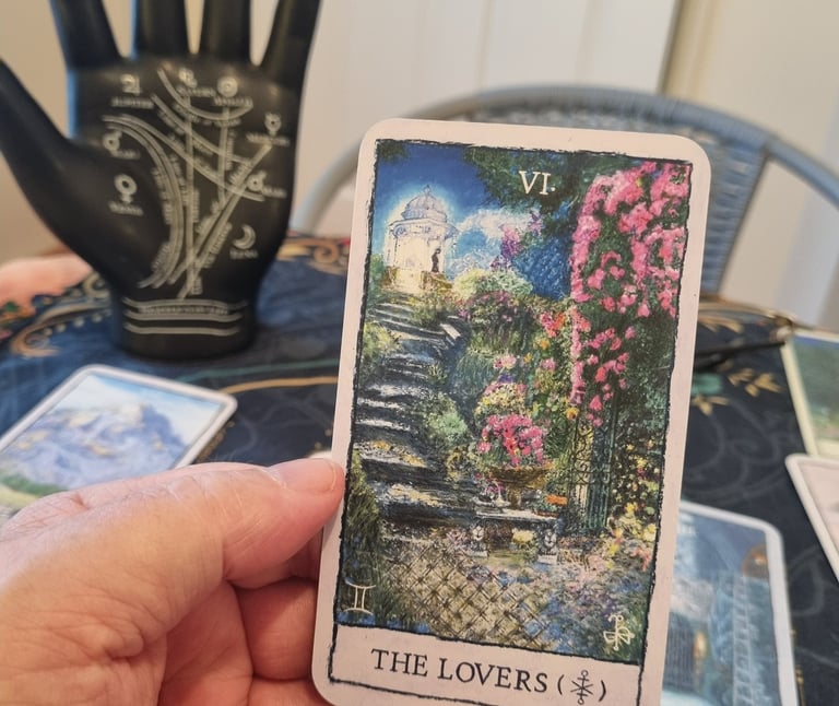 That wise old dude hand holding a tarot card in his reading room at Rudheath