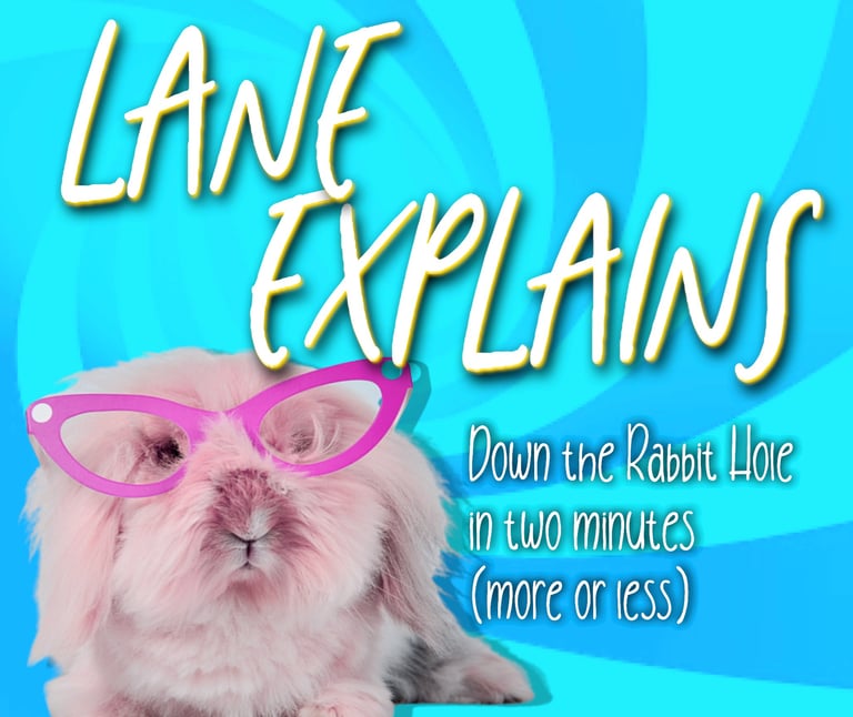 A pink bunny wearing glasses on a blue swirl background with Lane Explains channel branding.