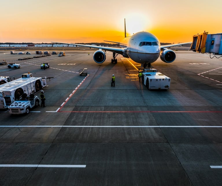 The plane is parked at the airport