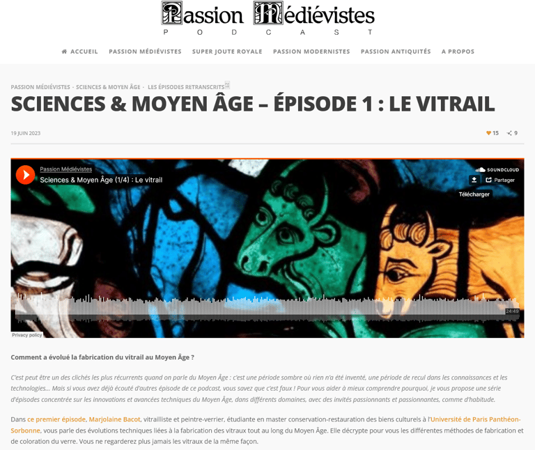 capture d'écran du site internet Passion Médiévistes podcast