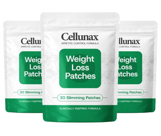 Three packs of Cellunax weight loss patches for appetite control and slimming.