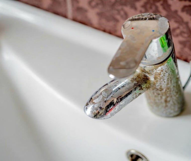 grifo con acumulación de cal e incrustaciones por agua dura