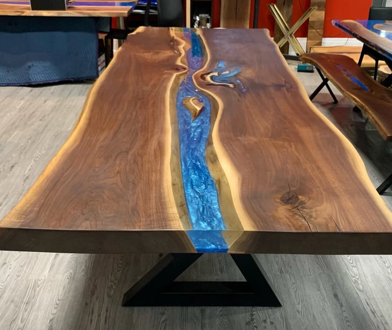 Custom black walnut epoxy boardroom table — top surface and grain detail- 3-inch-thick