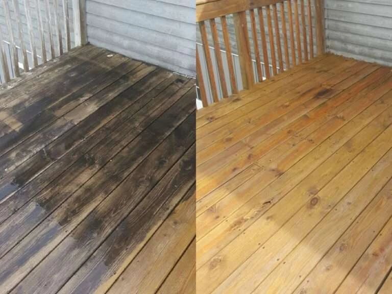 Wood deck before and after cleaning in Land O' Lakes FL