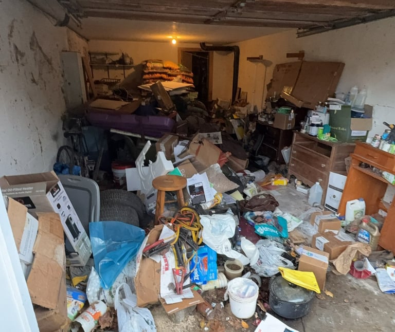 Before and after view of hoarder house cleanout results