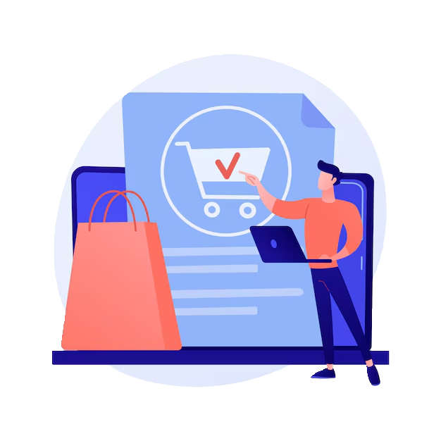 a man with a laptop and a shopping bag