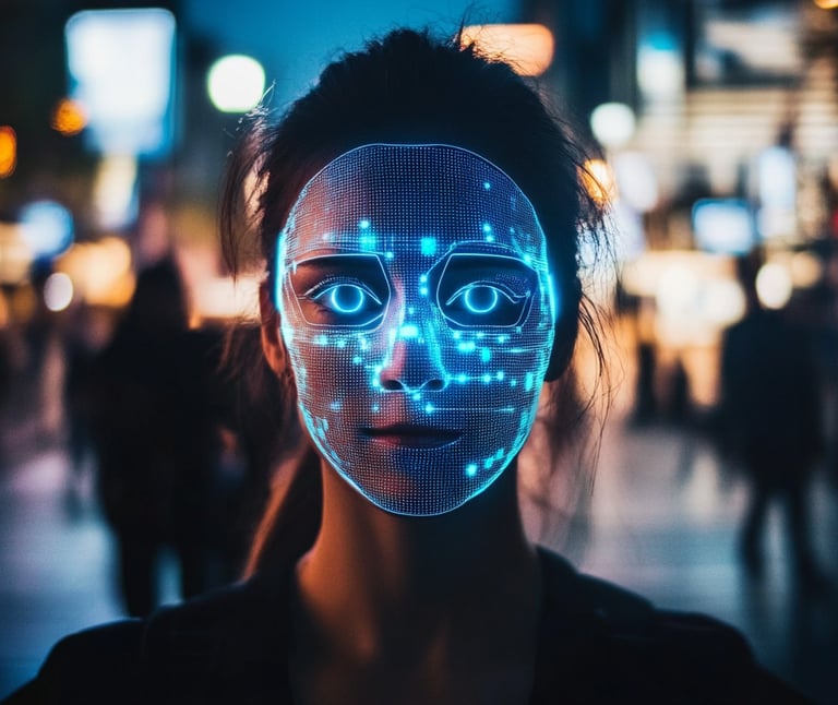 a woman with a face mask on a city street