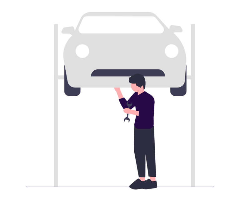 Mechanic working on auto- auto repair shop