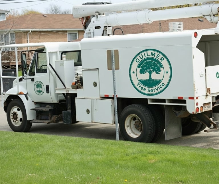 uilmer Tree Service utility truck with aerial lift parked on a residential street in Arlington, VA,