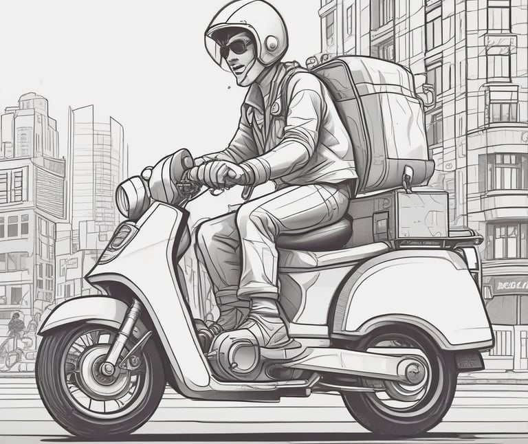 A delivery person handing over a sleek black box with neon blue accents to a happy customer at their doorstep.