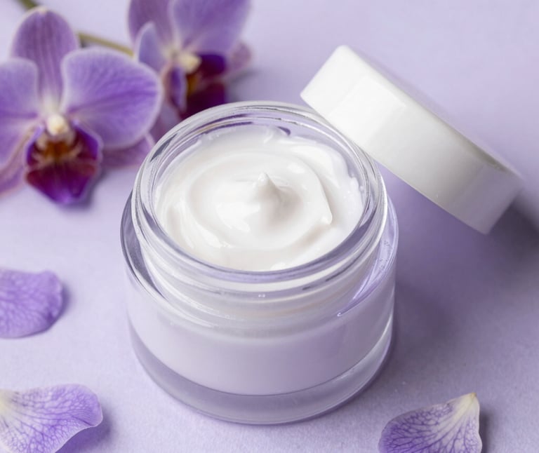 A close-up of fresh lavender and eucalyptus leaves intertwined on a rustic wooden table.