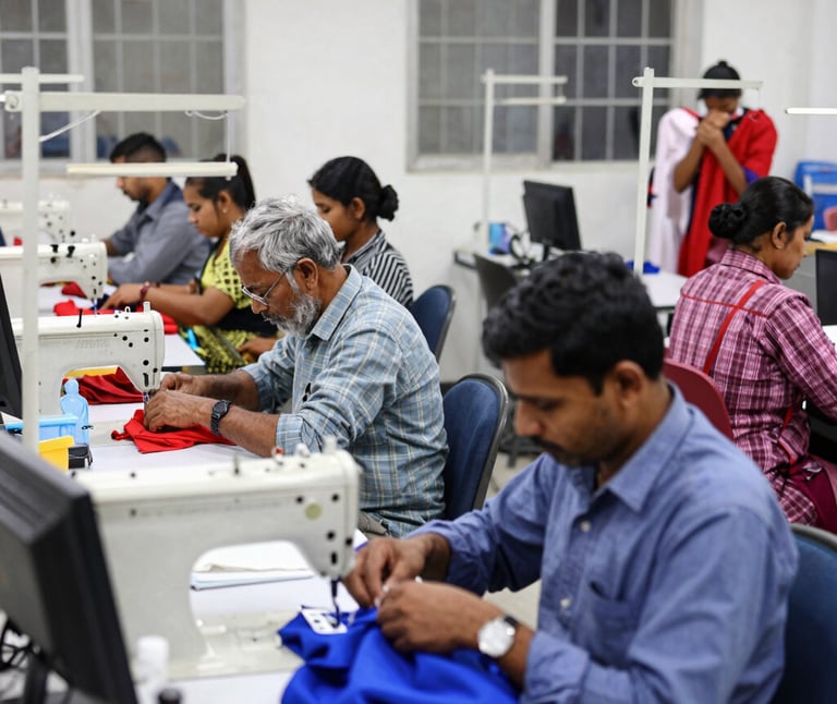 Close-up of fresh fish laid out on ice at a bustling fish market.