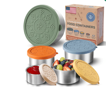 Everusely 5-piece 304 stainless steel food containers with leakproof silicone lids plastic-free