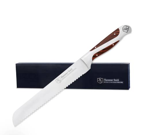 Heritage Steel 8-inch serrated bread knife, no chemical coatings, handcrafted in USA