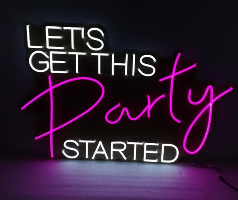 a neon sign that says let's get party started