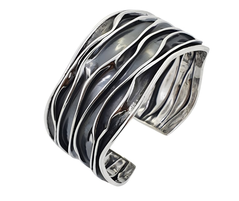 Wrinkled Statement Bangle Crushed Style Sterling Silver Cuff Bracelet