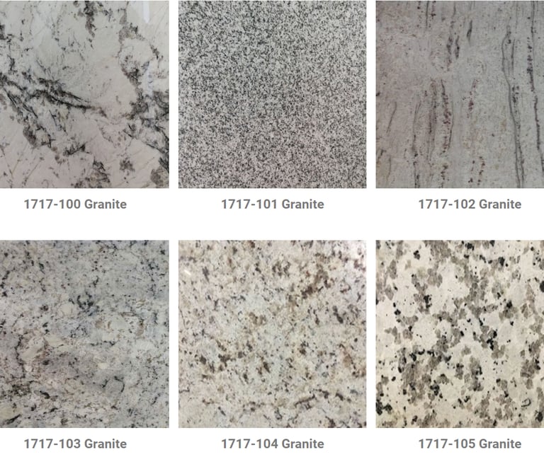 a variety of granite countertops with different colors and sizes of granite