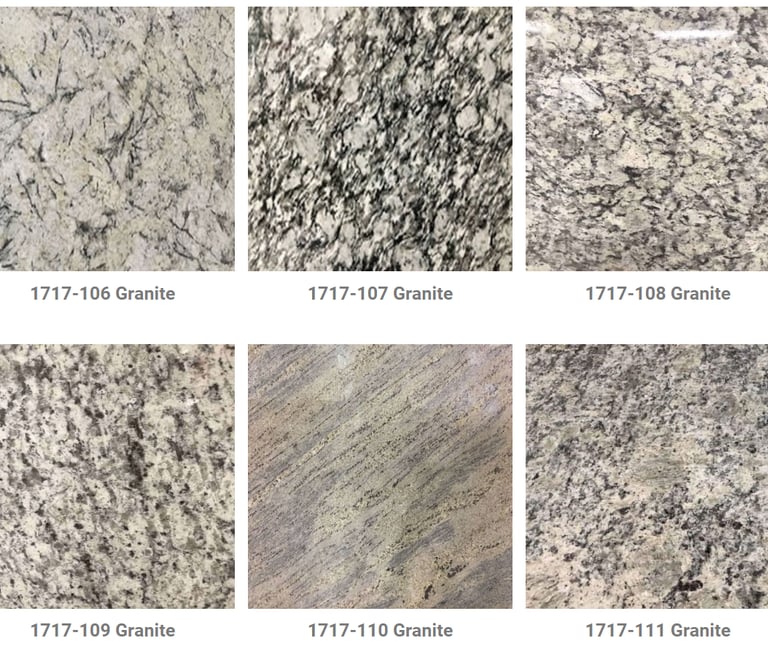 a variety of granite countertops with different types of granite