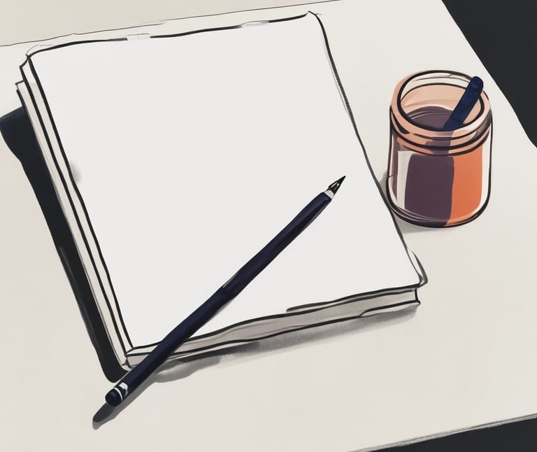 A serene workspace with art supplies and a laptop.