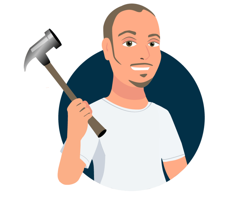 Cartoon graphic image of Cyd holding a hammer