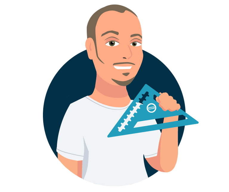 Cartoon graphic image of Cyd holding a square